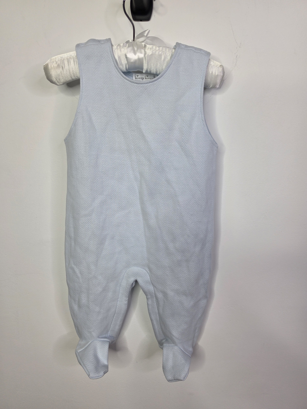 Kissy Kissy Light Blue Jacquard Sleeveless Footed Overalls